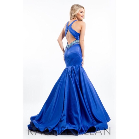 Royal Blue Matte Satin Mermaid Gown Rachel Allan - Picture 2 of 5